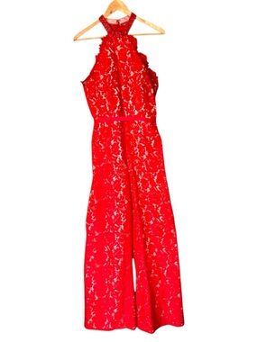 Lotus Threads NY Red Lace Halter Jumpsuit | Wide Leg Gala Wedding Guest 12